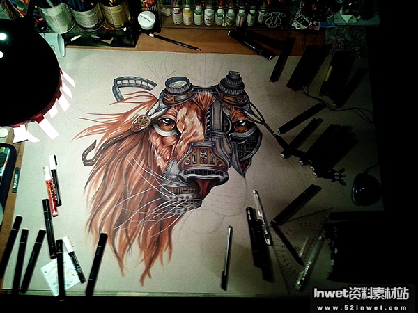 蒸汽朋克狮子的作画过程